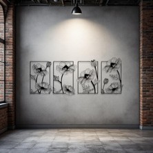 STE Çerçeveli Çiçek Desenli Metal Tablo Seti – 3D Gölgeli Modern Duvar Dekoru, Zarif Hediye