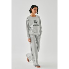 Akbeniz Kadın Gri Akrep Burcu Oversize 2 Iplik Eşofman Ev Giyim Takımı