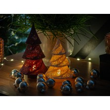 Yılbaşı Süsü LED 2'li Set Noel Ağacı, Yılbaşı Ağacı, Dekoratif Biblo Hediyelik LED Mumlar Hediye