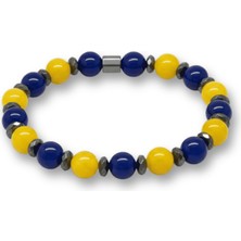 Tesbihane Küre Kesim Sarı Lacivert Jade Hematit Doğaltaş Erkek Taraftar Bileklik - M2