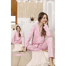 Remsa Kadın Kalp Desen Düğmeli Suprem Pijama Takımı 0392 PEMBE01