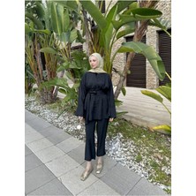 Miraydin Butik Kadın Geniş Kuşaklı Pantolonlu Takım M41332 - Siyah