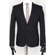 Jan Carlucci Sivri Yaka -2 Düğme Çift Yırtmaç Slimfit Drop 6 Ceket- Siyah