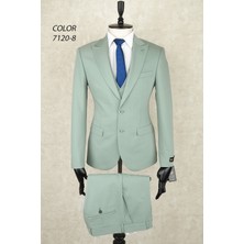 Jan Carlucci Slim Fit Iki Düğme Sivri Yaka Çift Yırtmaç Yeşil Yelekli Drop 6  Takım Elbise