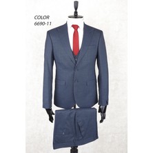 Jan Carlucci Slim Fit Iki Düğme Sivri Yaka-Çift Yırtmaç  Lacivert Drop 6 Yelekli Takım Elbise