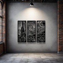 STE Yıldızlı Gece 3 Parça Metal Duvar Dekoru – Van Gogh Modern Sanat Tasarımı