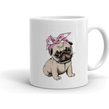 Pembe Kurdeleli Pug Baskılı Kupa/bardak