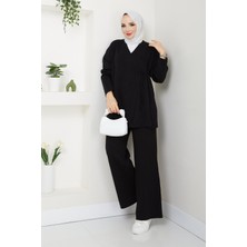 Miraydin Butik Kadın Yandan Bağlamalı Triko Takım Tesettür - Siyah