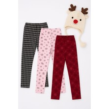 İncili 3'lü Kışlık Şardonlu ve Jakarlı Çocuk Tayt Seti - Sıcak ve Esnek