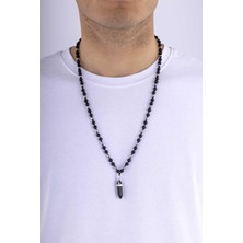 Gümüş Pazarım Oniks ve Hematit Taşlı Doğal Taş Erkek Kolye