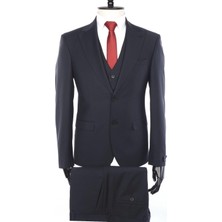 Jan Carlucci Yünlü Yelekli Drop 6 Slimfit Takım-Koyu Lacivert