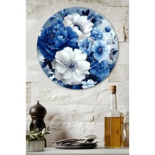 KutuTR 3D Görünümlü Temperli Cam Tablo – Mavi Beyaz Çiçek Temalı Duvar Süsü Uv Baskı 33X33 CM-CDS142