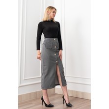 MissVina Velora Signature Wool Slit Skirt