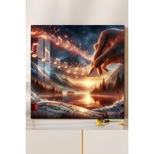 KutuTR 3D Görünümlü Temperli Cam Tablo – Müzik ve Gün Batımı Temalı Uv Baskı 33X33 CM-CTK139
