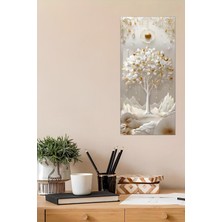 KutuTR 3D Görünümlü Temperli Cam Tablo –altın Hayat Ağacı ve Beyaz Dağ Uv Baskı 30X60 cm - DCT110