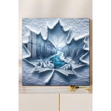 KutuTR 3D Görünümlü Temperli Cam Tablo – Kış Temalı Kar Yaprağı Manzara Uv Baskı 33X33 CM-CTK121