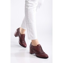 Analin Shoes Kadın Hakiki Deri Lazer Detaylı Şık Topuklu Ayakkabı - Bordo
