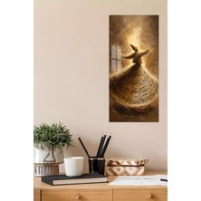 KutuTR 3D Görünümlü Temperli Cam Tablo – Altın Işıklı Semazen ve Hat Sanatı Uv Baskı 30X60 Cmı - DCT106