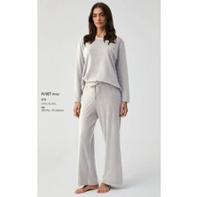 Penye Mood Uzun Kol Yumuşak Dokulu Kadın Kadife Pijama Takım 9711