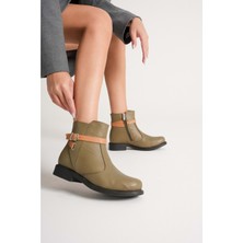 Analin Shoes Kadın Hakiki Deri Kemerli Günlük Bot - Yeşil