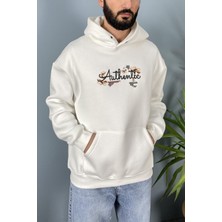 Alışveriş Sokağı Authentic Baskılı Oversize Cepli Antrasit Kapüşonlu Sweatshirt