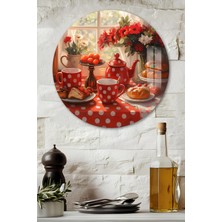 KutuTR 3D Görünümlü Temperli Cam Tablo – Kırmızı Puantiyeli Çay Sofrası Duvar Süsü Uv Baskı 33X33 CM-CDS152