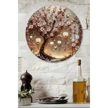 KutuTR 3D Görünümlü Temperli Cam Tablo – Fenerli Sakura Ağacı Temalı Duvar Süsü Uv Baskı 33X33 CM-CDS148