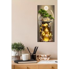 KutuTR 3D Görünümlü Temperli Cam Tablo – Geyik ve Altın Vazo Kompozisyonu Uv Baskı 30X60 cm - DCT101