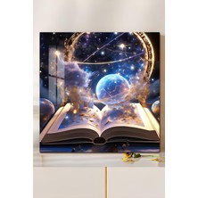 KutuTR 3D Görünümlü Temperli Cam Tablo – Kozmik Kitap ve Galaksi Portalı Uv Baskı 33X33 CM-CTK113