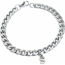 Takı Dükkanı Kişiye Özel Harfli Kalın Gurmet Zincir Unisex Çelik Bileklik Sevgiliye Eşe Hediye ECK18H