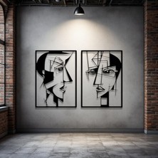 STE Metal Yüz Figürü Duvar Dekoru 2’li Set – Modern Soyut Sanat Ev Aksesuarı