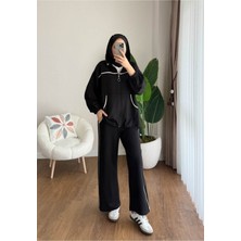 Miraydin Butik Kadın Biye ve Kapüşonlu Fermuar Detaylı Tesettür Eşofman Takım M251077 - Siyah