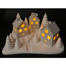 Yılbaşı Süsü LED Işıklı 3'lü Ev Dekorasyon Kış Manzaralı Tealight Ledli Kış Evleri LED Mumlar Hediye
