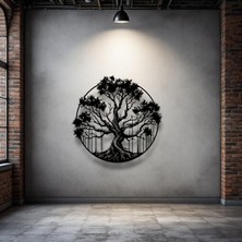 STE Hayat Ağacı Metal Duvar Dekoru – Yuvarlak Doğa Temalı Modern Ev Ofis Sanat Tablosu