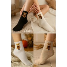 Arma Yıldız 4 Çift Ayıcık Desenli Kadın Kolej Çorap