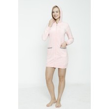 Intensive Collection Kadın Uzun Kollu Kapüşonlu Soft Polar Cepli Fermuarlı Elbise