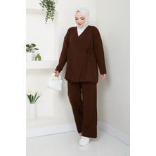 Miraydin Butik Kadın Yandan Bağlamalı Triko Takım Tesettür - Acı Kahve