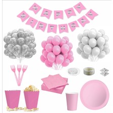 Zenviva Pembe Beyaz 24 Kişilik Doğum Günü Seti