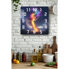 KutuTR 3D Görünümlü Temperli Cam Kare Saat–renkli Işık Kuyruğu ve Gökyüzü Temalı Uv Baskı 33X33 cm - KCS137