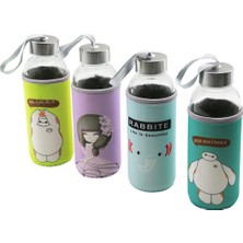 FRY Cam Şişe  Matara Suluk  Resimli Bez Kılıflı - Taşıma Ipli   420ML   Krom Kaplama Pls.kapak (5358)