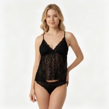 Bonbon Kadın Çapraz Askı Detaylı Dantel Baybdoll  String 2 li Set BB2053
