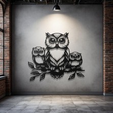 STE Metal Baykuş Duvar Dekoru – Aile Figürlü Modern Metal Tablo Ev Ofis Salon Dekoratif Duvar Süsü