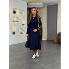 Mareandpanda Kadın Uzun Kollu Bisiklet Yaka Midi Modal Elbise