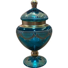 Gürses Home Mavi, Cam, Çizgili Şekerlik, El İşçiliği, Salon Aksesuar Konsol