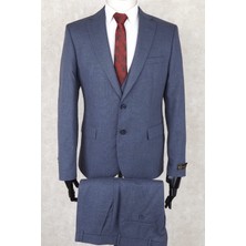 Jan Carlucci Slim Fit Mono Yaka-Çift Yırtmaç Mavi Yelekli Drop 6  Takım Elbise