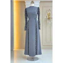 Amine Hüma Tusem Abiye Elbise Gri