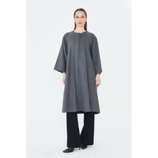 Comstar Kadın Trend Oversize Uzun Kol Şık Füme Kaşe Panço