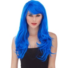 FRY Mavi Renk Uzun Dalgalı Parti Peruğu (5358)