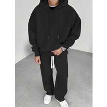 Amor Man Büyük Beden Özel Tasarım Kapüşonlu Düz Renk %100 Pamuk Kışlık 3 Iplik Düz Paça Erkek Eşofman Takımı