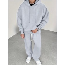 Amor Man Büyük Beden Özel Tasarım Kapüşonlu Düz Renk %100 Pamuk Kışlık 3 Iplik Düz Paça Erkek Eşofman Takımı